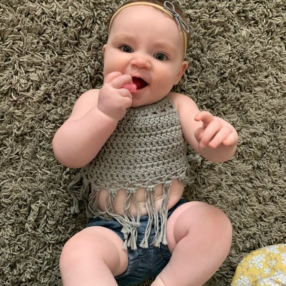 Harper Crop Top, Pima Cotton Top, Baby Crochet Crop Top, Fringe Cotton Crop Top - Picture 9 of 9